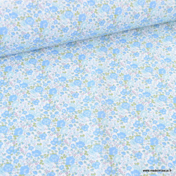 Popeline Bio Liber motif petites fleurs bleues - oeko tex