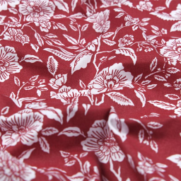 Tissu cretonne coton Bonaugure motifs fleurs fond rouge - oeko tex