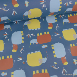 Tissu imperméable Numi type ciré motif animaux fond bleu