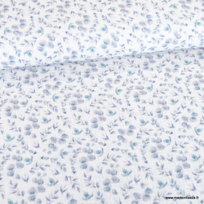 Double gaze Liptie motif eucalyptus fond blanc cassé - oeko tex