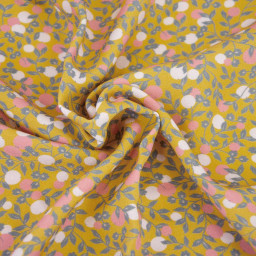 Tissu Twill Viscose motif fleuri fond jaune