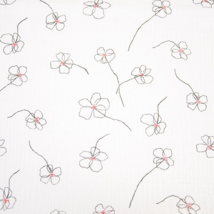 Double gaze motif fleurs dessiné sur fond blanc - oeko tex