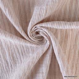 Tissu Double gaze réversible à rayures Caramel - oeko tex