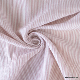 Tissu Double gaze réversible à rayures vieux rose - oeko tex