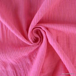 Tissu Double gaze réversible à rayures Rose bonbon et Hibiscus - oeko tex