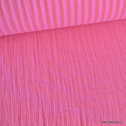 Tissu Double gaze réversible à rayures Rose bonbon et Hibiscus - oeko tex