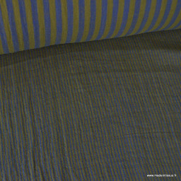 Tissu Double gaze réversible à rayures Bronze et Cobalt - oeko tex