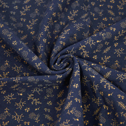 Tissu Flanelle de coton fleuri fond bleu nuit