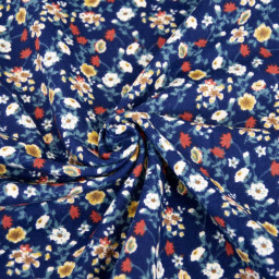 Tissu Flanelle de coton fleuri bleu et rouge