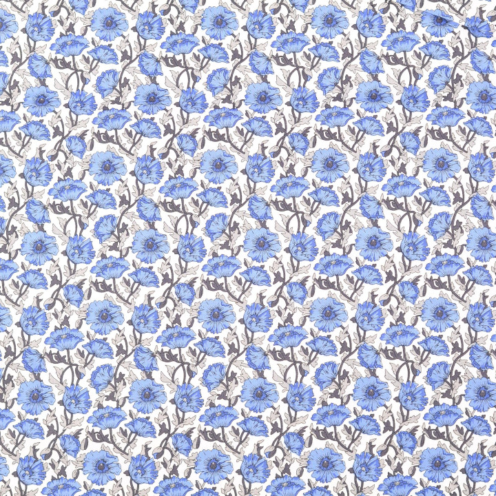 Popeline de coton motif fleurs bleues fond blanc cassé - Etienne