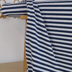 Tissu jersey à rayures larges type marinière Bleu marine et blanc - Oeko tex