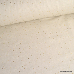 Tissu demi natté de Noël Pimiz motif pois dorés fond Naturel - oeko tex