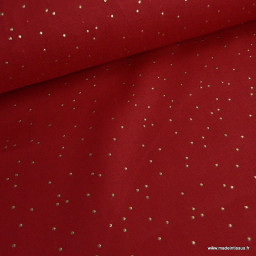 Tissu demi natté de Noël Pimiz motif pois dorés fond Cardinal- oeko tex