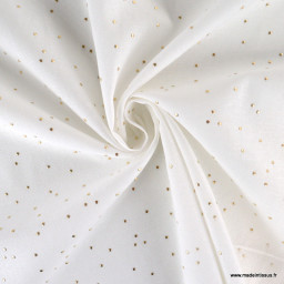 Tissu demi natté de Noël Pimiz motif pois dorés fond Blanc - oeko tex