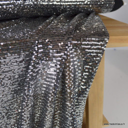 Tissu Sequin Argent sur maille stretch