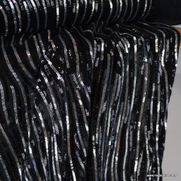 Tissu Sequin bicolore Noir et Argent sur velours noir