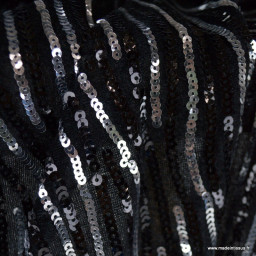 Tissu Sequin bicolore Noir et Argent sur velours noir