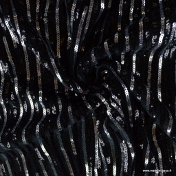 Tissu Sequin bicolore Noir et Argent sur velours noir