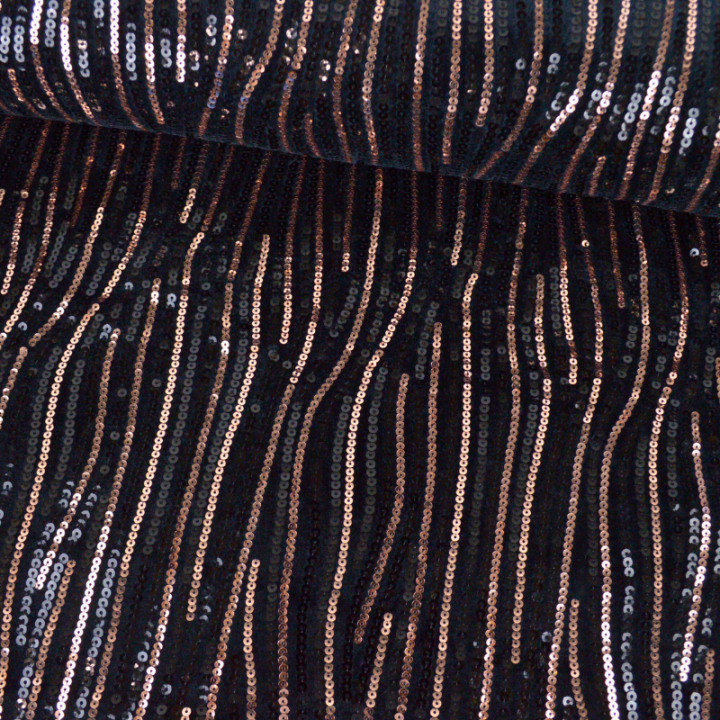 Tissu Sequin bicolore Noir et doré sur velours noir