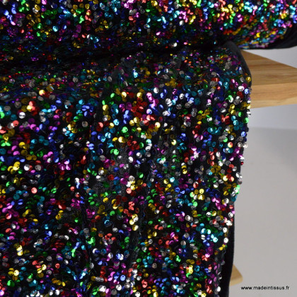 Tissu Sequin Multicouleurs sur velours noir