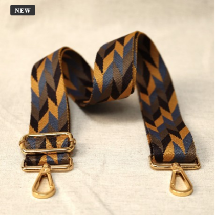 Bandoulière Sangle chevrons Bleu et camel - 40mm