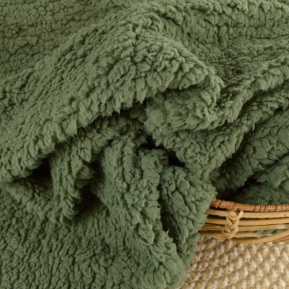 Tissu Fausse Fourrure maille SHERPA vert fougère - oeko tex