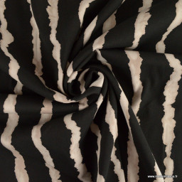 coupon de 71cm de tissu twill Viscose motif rayures fond noir