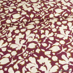 coupon de 82cm de viscose stretch motif fleuri écru fond bordeaux