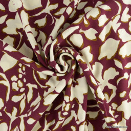 coupon de 82cm de viscose stretch motif fleuri écru fond bordeaux