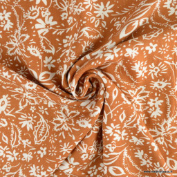 coupon de 80cm de tissu twill Viscose Elisa motif fleurs fond camel