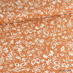 coupon de 80cm de tissu twill Viscose Elisa motif fleurs fond camel