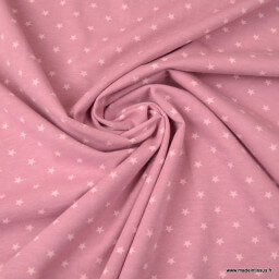 Tissu jersey Oeko tex motifs étoiles fond Vieux rose