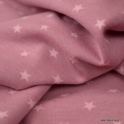 Tissu jersey Oeko tex motifs étoiles fond Vieux rose