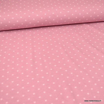 Tissu jersey Oeko tex motifs étoiles fond Vieux rose