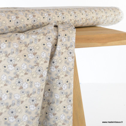 Tissu coton motif fleurs fond beige - Gaspard