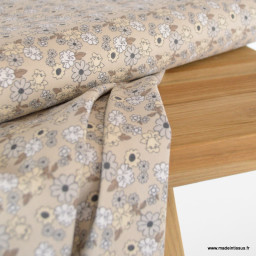 Tissu coton motif fleurs fond beige - Gaspard