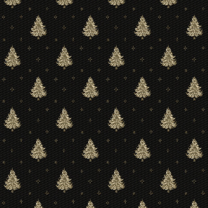 Tissu jacquard Laponie motif sapins Or fond Noir