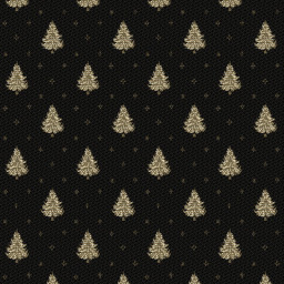 Tissu jacquard Laponie motif sapins Or fond Noir