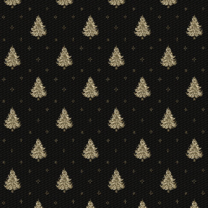 Tissu jacquard Laponie motif sapins Or fond Noir