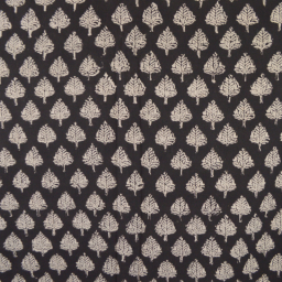 Tissu Indien Block Print vedha fleurs fond noir - kalamkari