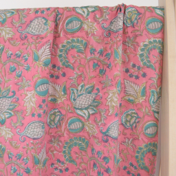 Tissu Indien Block Print Mahendra fond rose - kalamkari