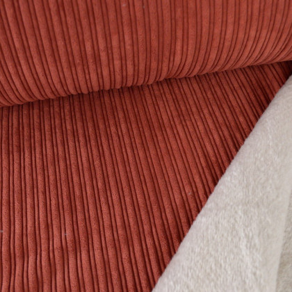 Tissu Velours grosse côtes Terracotta envers doudou