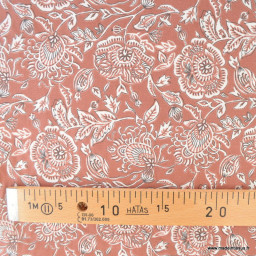 Tissu Mehar coton motif fleurs indiennes fond écru et marron - Oeko tex