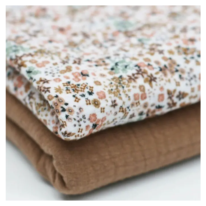 Double gaze Amour motif fleurs beige