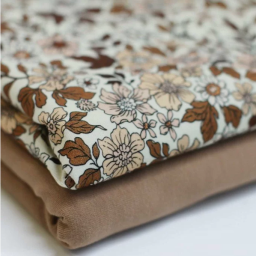 Tissu jersey motif fleurs vintage cacao