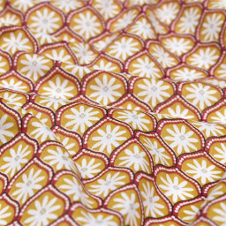 Tissu cretonne coton Zea motifs fleurs graphique jaune