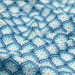 Tissu coton Enduit Zea motif fleurs turquoise