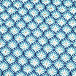 Tissu cretonne coton Zea motif graphique fleuri turquoise