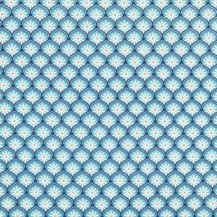 Tissu cretonne coton Zea motif graphique fleuri turquoise