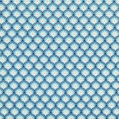 Tissu cretonne coton Zea motif graphique fleuri turquoise